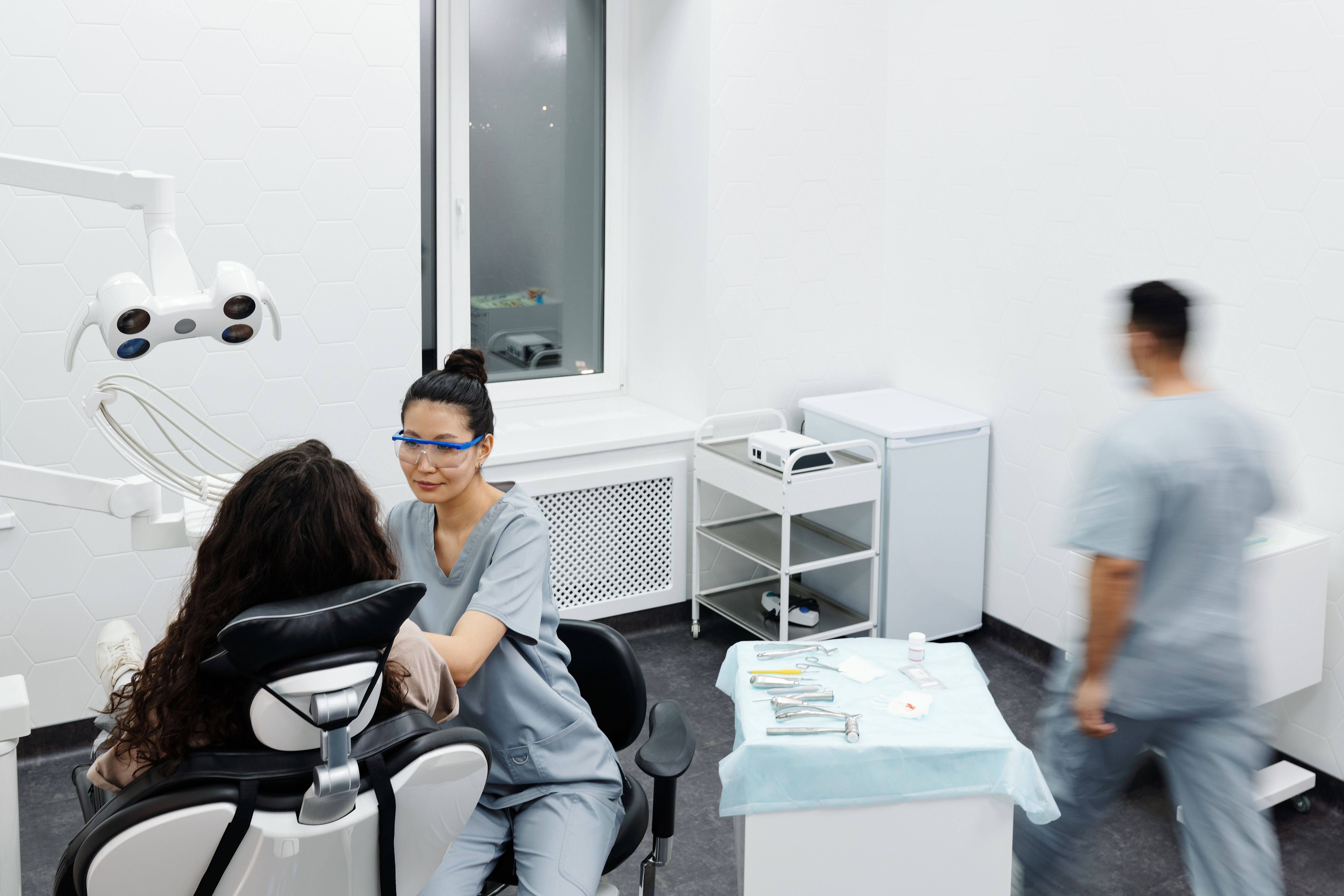 Dental restoration procedure showing crown placement and tooth repair